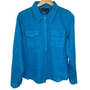 INC International Concepts 100% Linen Long Sleeve Shirt Women 10 Blue